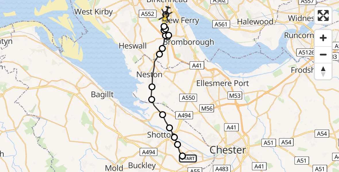 Flight route Police Helicopter Hawarden Airport - Birkenhead, 27 May 2026, 13:18