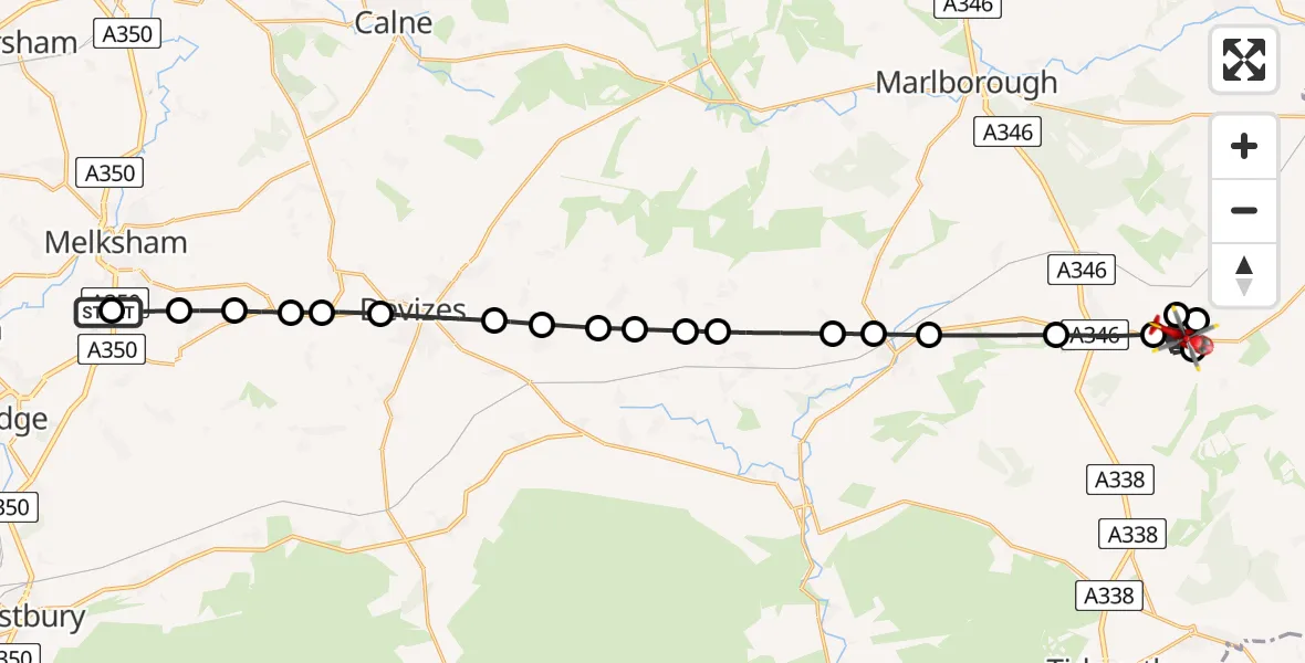 Flight route Air Ambulance Helicopter Wiltshire Air Ambulance - East Grafton, 27 May 2026, 13:24