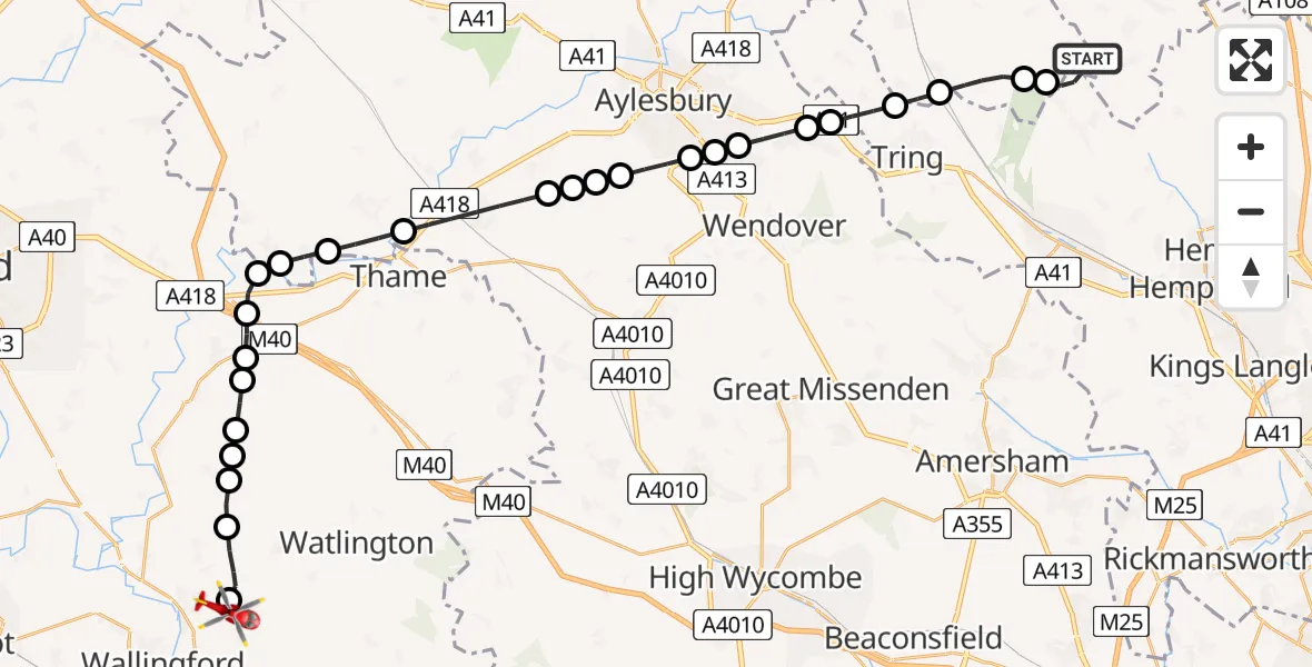Flight route Air Ambulance Helicopter Dagnall - RAF Benson, 27 May 2026, 13:52