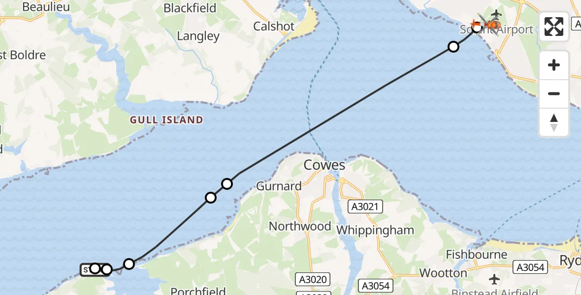 Flight route Coastguard Helicopter Shalfleet - Solent Airport, 27 May 2026, 14:04