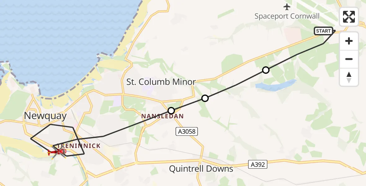 Flight route Air Ambulance Helicopter Cornwall Airport Newquay - Newquay, 27 May 2026, 14:04