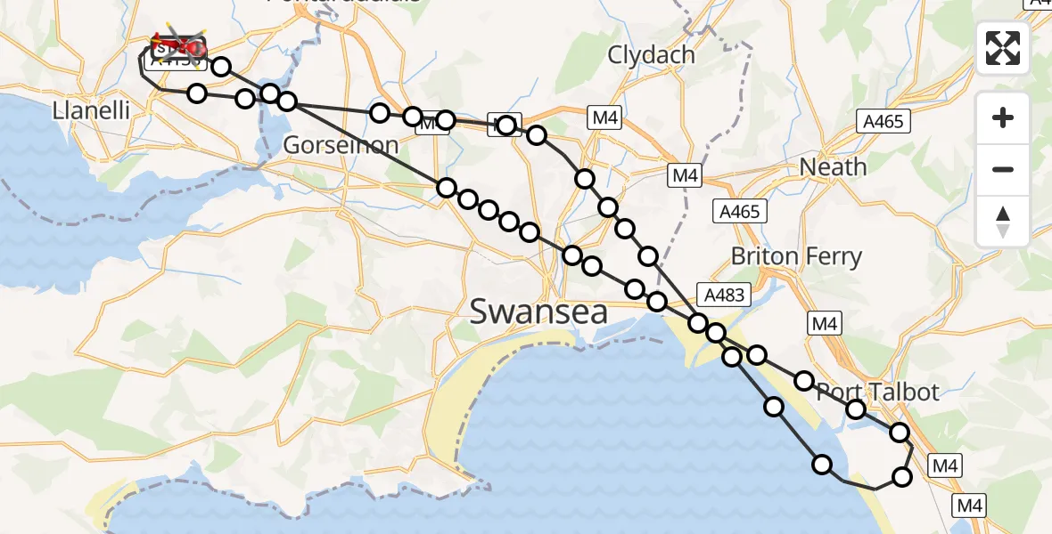 Flight route Air Ambulance Helicopter Dafen - Dafen, 27 May 2026, 14:25
