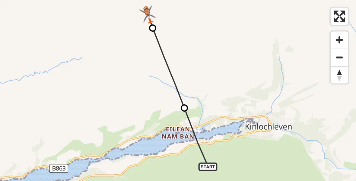 Flight route Coastguard Helicopter Kinlochleven - Coire a' Bhutha, 27 May 2026, 14:30