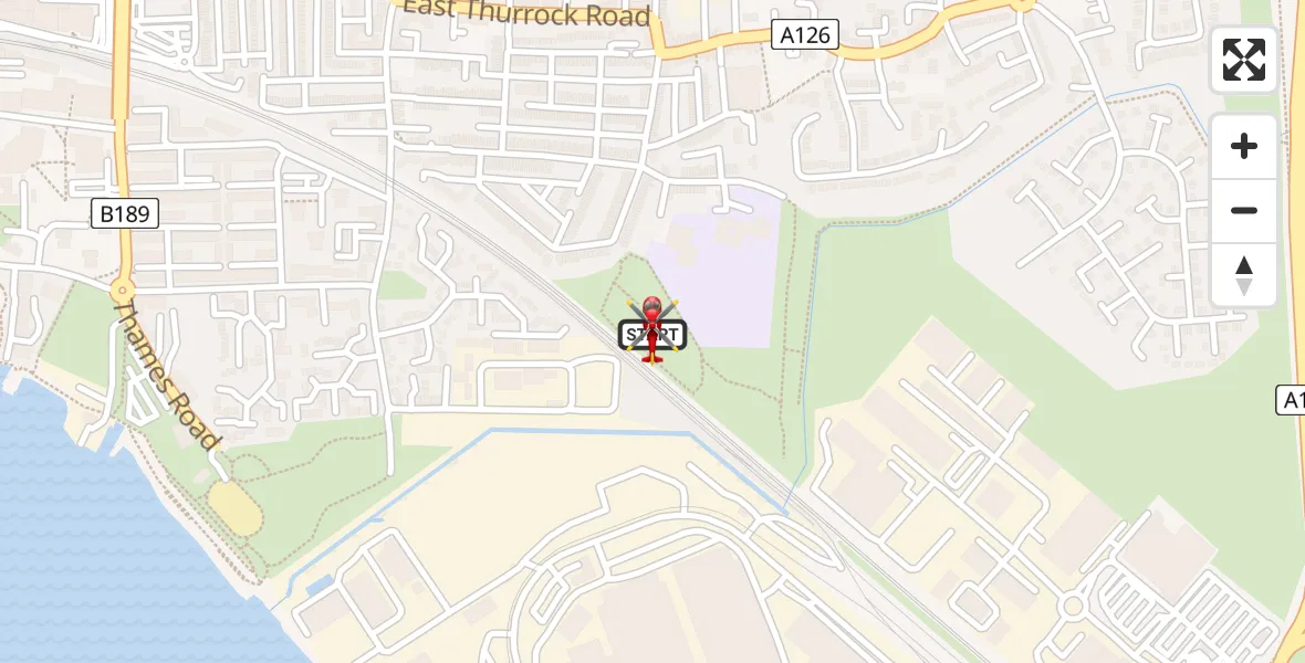 Flight route Air Ambulance Helicopter Grays - Grays, 27 May 2026, 14:36