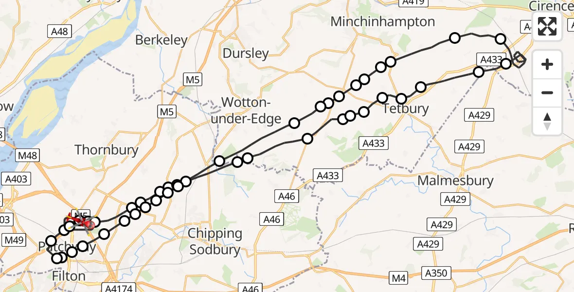 Flight route Air Ambulance Helicopter Almondsbury Helicopter Base - Almondsbury Helicopter Base, 27 May 2026, 14:39