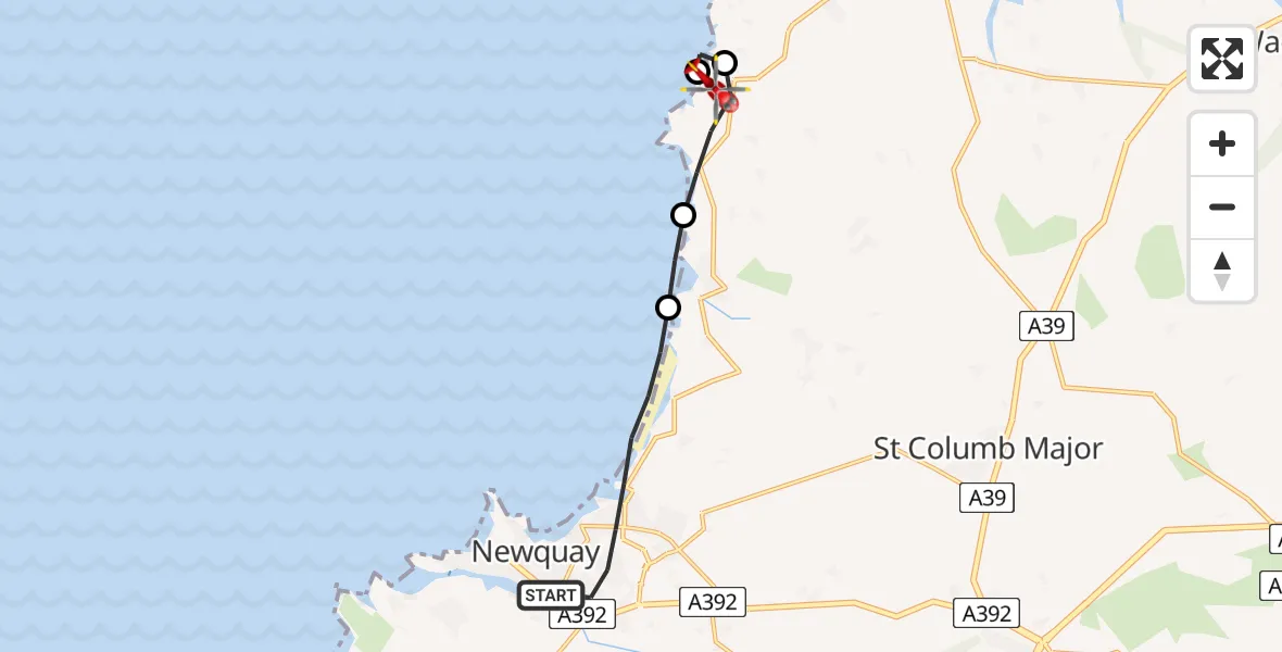 Flight route Air Ambulance Helicopter Newquay - St. Eval, 27 May 2026, 14:49