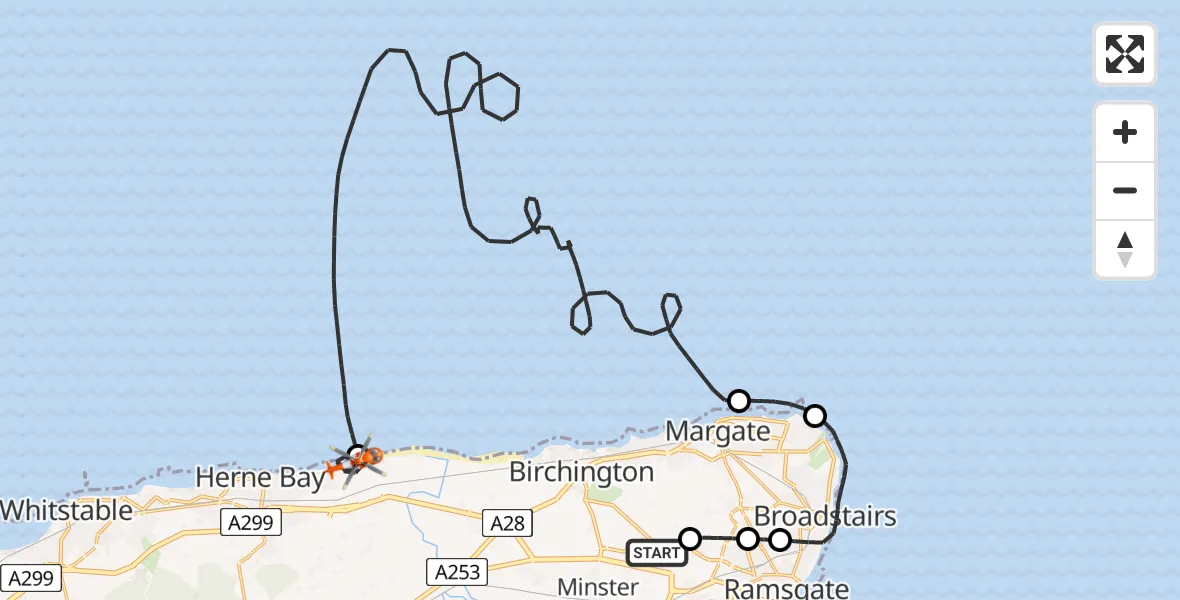 Flight route Coastguard Helicopter Manston Airport - Hillborough, 27 May 2026, 15:13