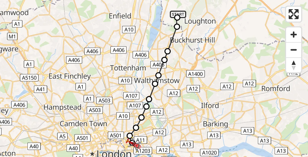 Flight route Air Ambulance Helicopter Metropolitan Police Air Support Unit Lippitts Hill - Royal London Hospital, 27 May 2026, 15:15