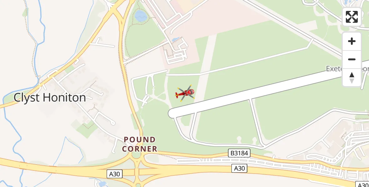 Flight route Air Ambulance Helicopter Exeter International Airport - Exeter International Airport, 27 May 2026, 15:19