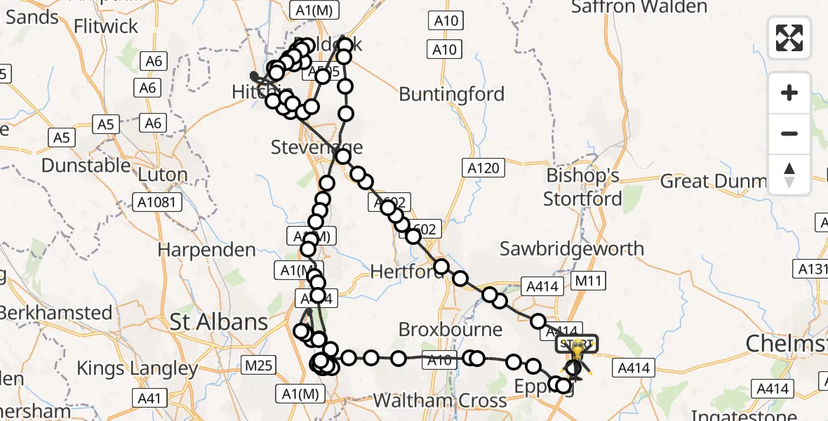 Flight route Police Helicopter North Weald Bassett - North Weald Airfield, 27 May 2026, 15:32
