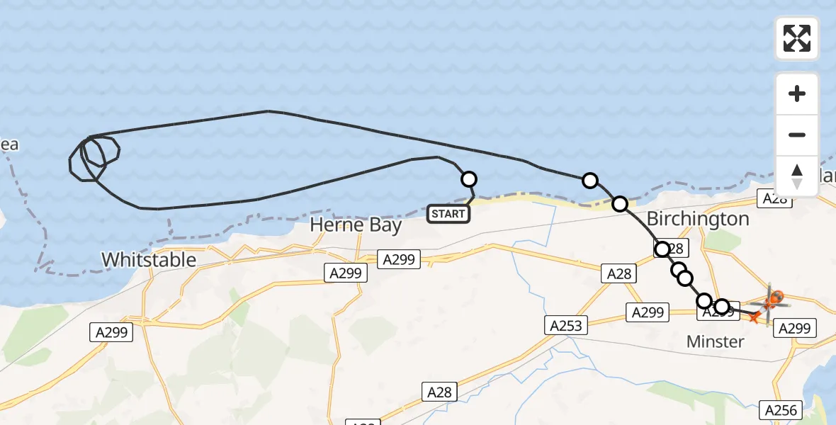 Flight route Coastguard Helicopter Hillborough - Manston Airport, 27 May 2026, 15:51