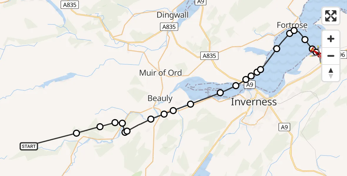 Flight route Air Ambulance Helicopter Highland - Dalcross Heliport, 27 May 2026, 15:54