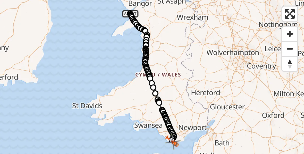 Flight route Coastguard Helicopter Caernarfon Airport - MOD St Athan, 27 May 2026, 16:04