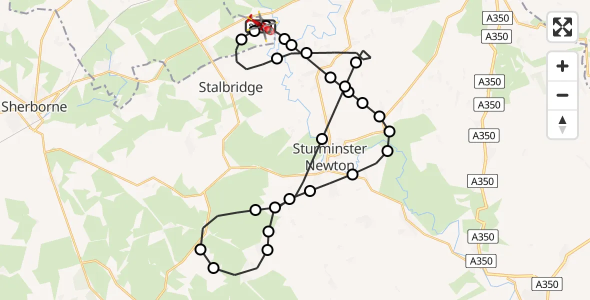 Flight route Air Ambulance Helicopter Henstridge Airfield - Henstridge Airfield, 27 May 2026, 16:20