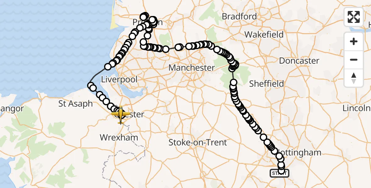 Flight route Police Aircraft East Midlands Airport - Hawarden Airport, 27 May 2026, 16:49