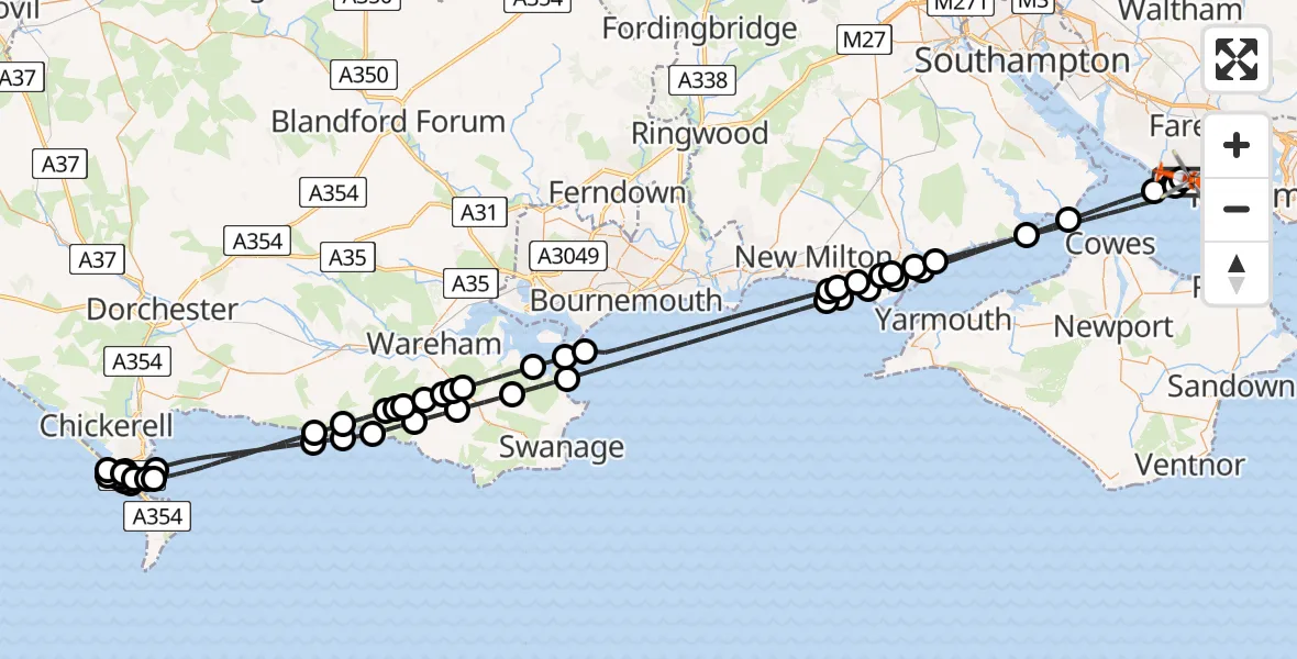Flight route Coastguard Helicopter Solent Airport - Solent Airport, 27 May 2026, 16:57
