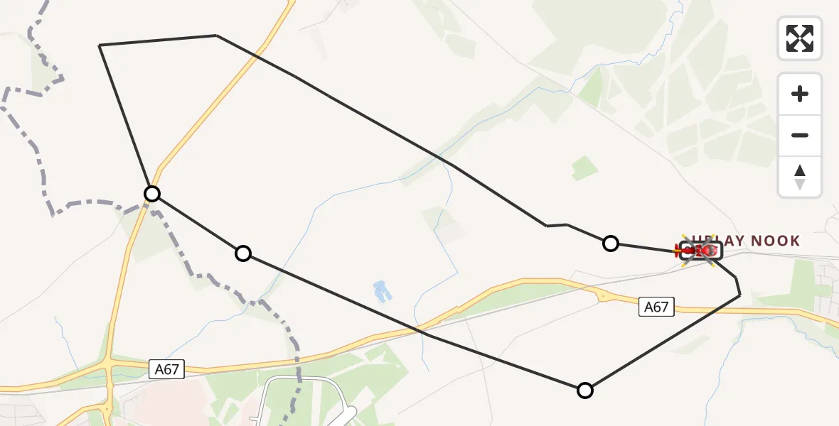 Flight route Air Ambulance Helicopter Egglescliffe - Egglescliffe, 27 May 2026, 17:21
