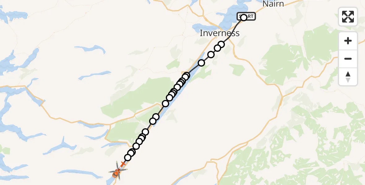 Flight route Coastguard Helicopter Inverness Airport - Loch Lochy, 27 May 2026, 17:23