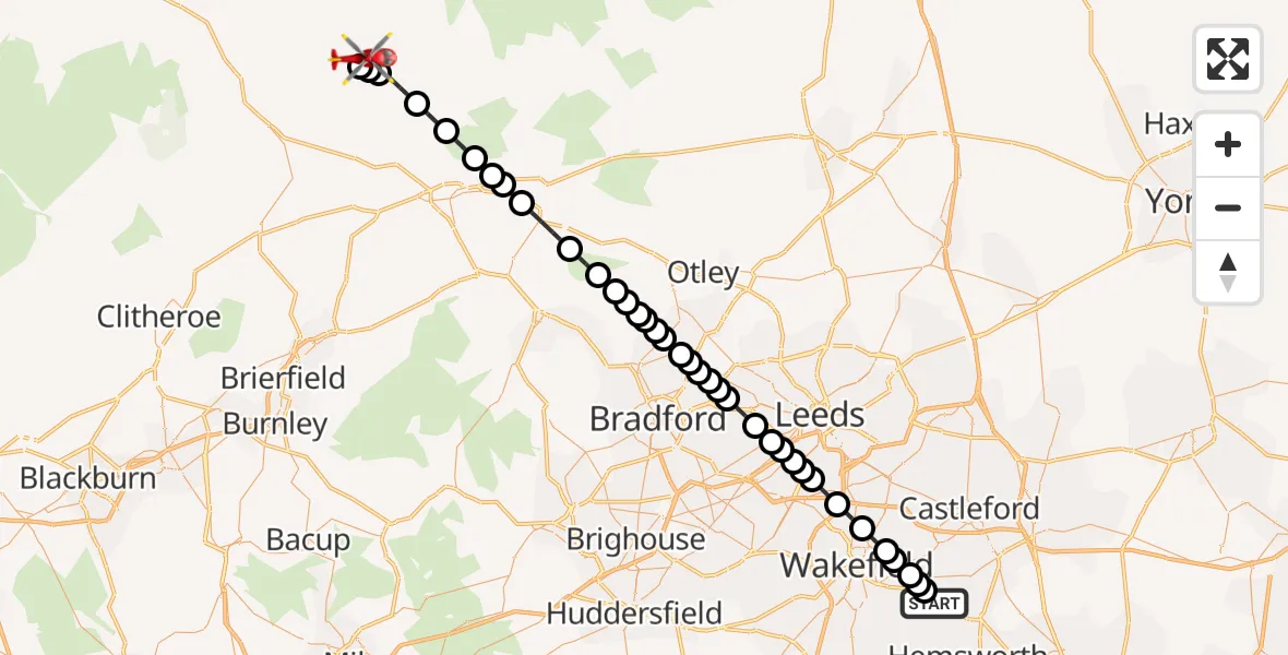 Flight route Air Ambulance Helicopter YAA Nostell Helicopter Port - Malham, 27 May 2026, 17:38