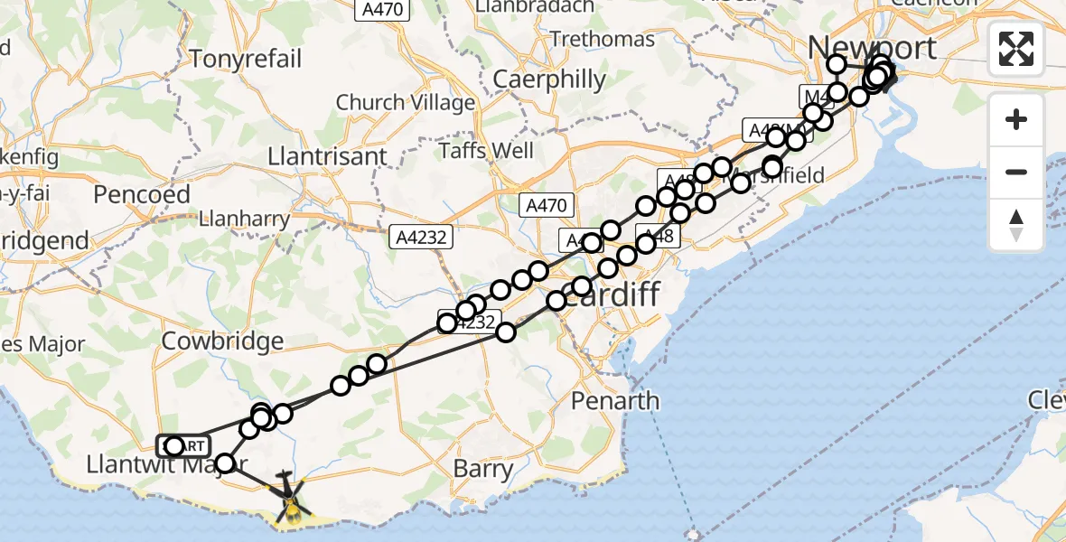 Flight route Police Helicopter Llanmaes - St Athan, 27 May 2026, 18:26