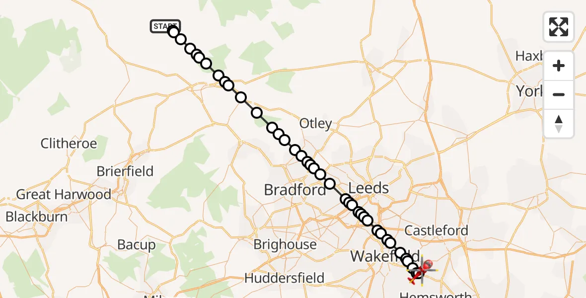 Flight route Air Ambulance Helicopter Malham - YAA Nostell Helicopter Port, 27 May 2026, 18:38