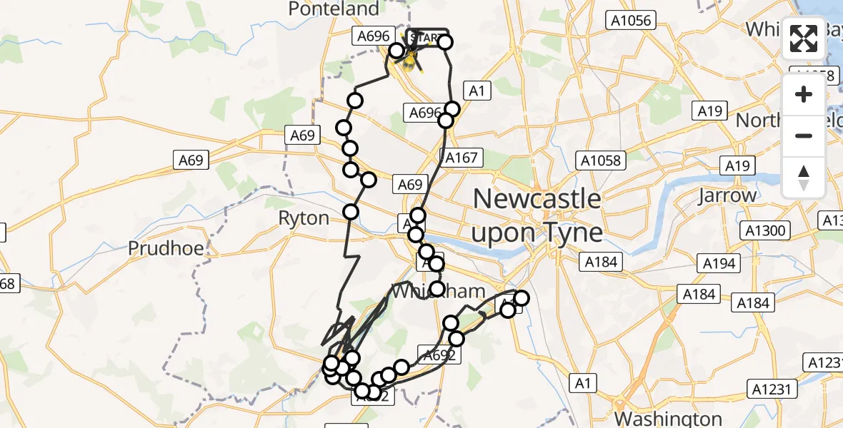 Flight route Police Helicopter Newcastle International Airport - Newcastle International Airport, 27 May 2026, 19:16
