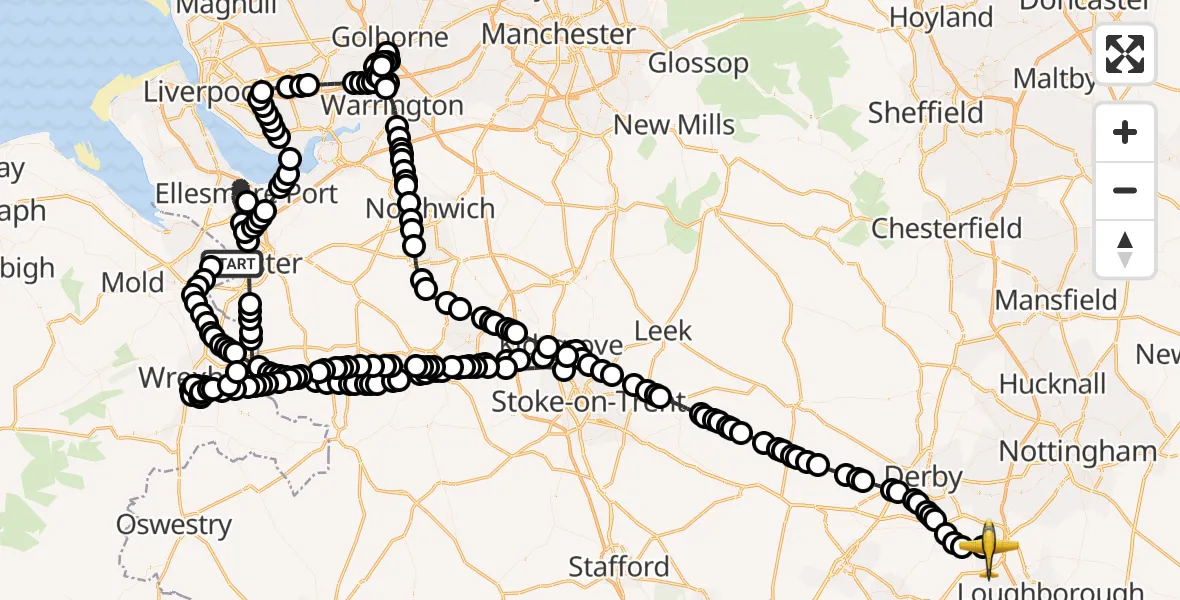 Flight route Police Aircraft Sealand - East Midlands Airport, 27 May 2026, 19:42