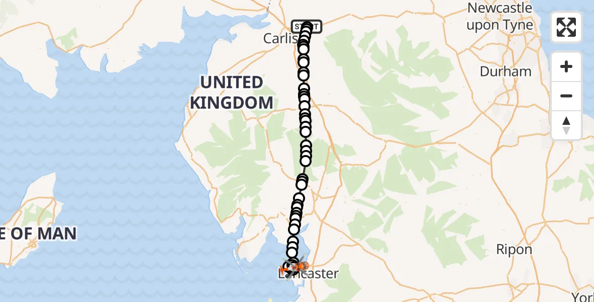 Flight route Coastguard Helicopter Carlisle Lake District Airport - Lancaster, 27 May 2026, 19:43