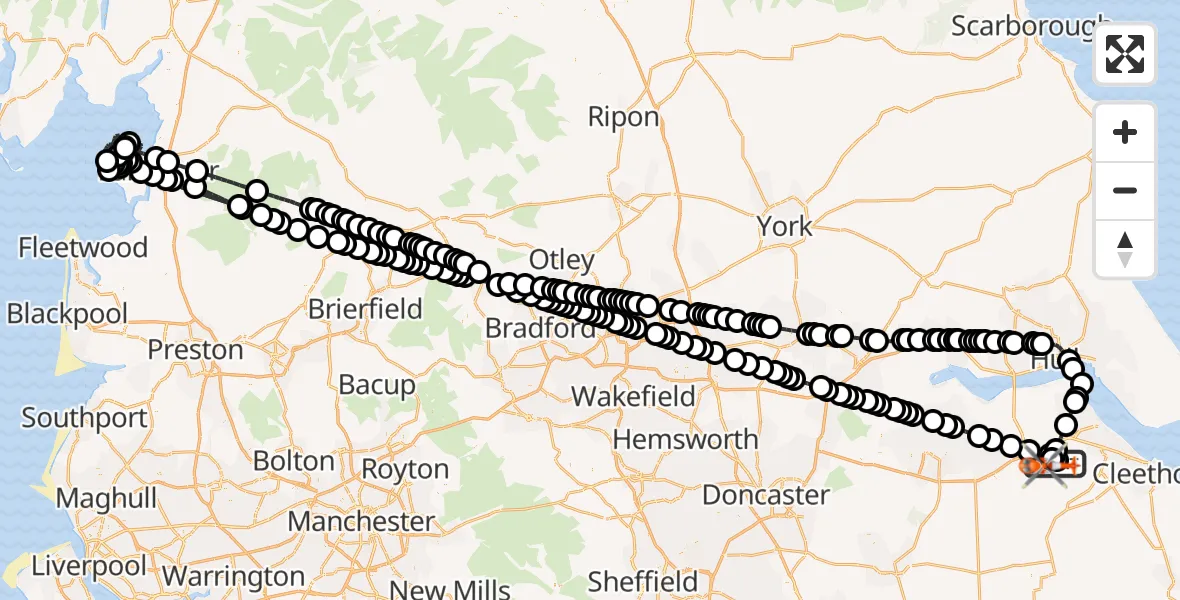 Flight route Coastguard Helicopter Humberside Airport - Humberside Airport, 27 May 2026, 19:48