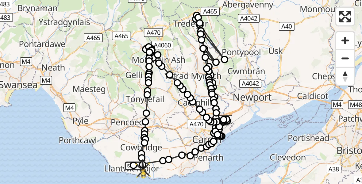 Flight route Police Helicopter Llanmaes - MOD St Athan, 27 May 2026, 19:50