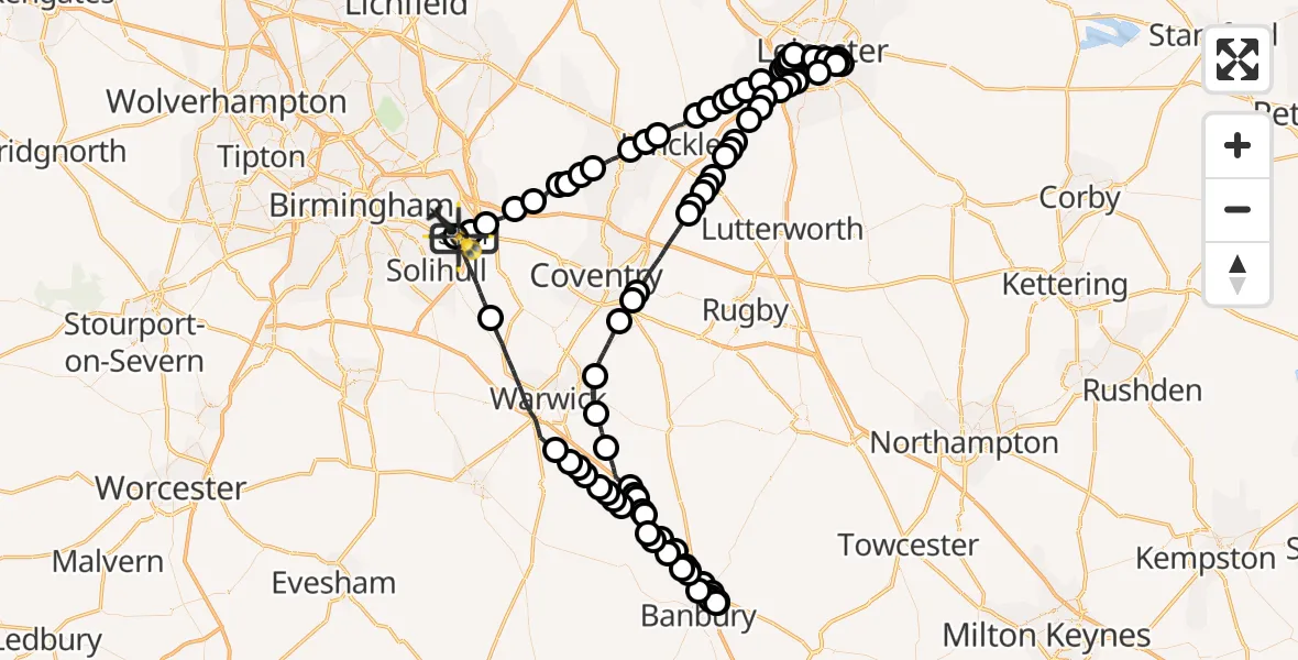 Flight route Police Helicopter Birmingham Airport - Birmingham Airport, 27 May 2026, 20:22
