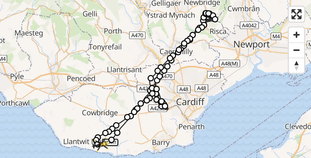 Flight route Police Helicopter MOD St Athan - MOD St Athan, 27 May 2026, 22:06