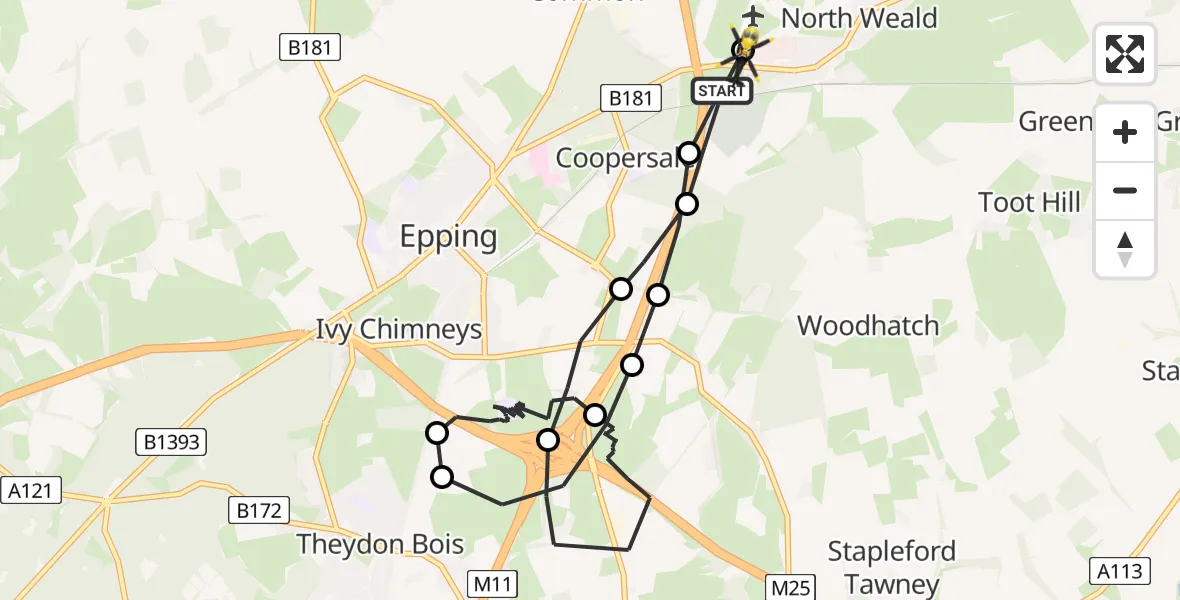 Flight route Police Helicopter North Weald Airfield - North Weald Airfield, 27 May 2026, 22:19