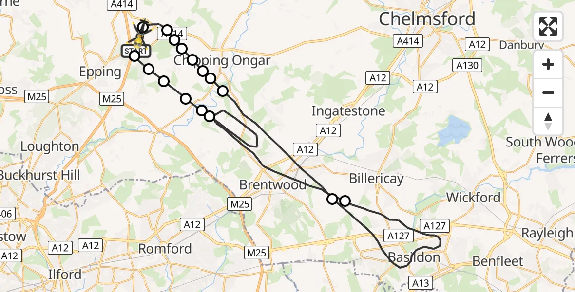Flight route Police Helicopter North Weald Airfield - North Weald Airfield, 27 May 2026, 22:36