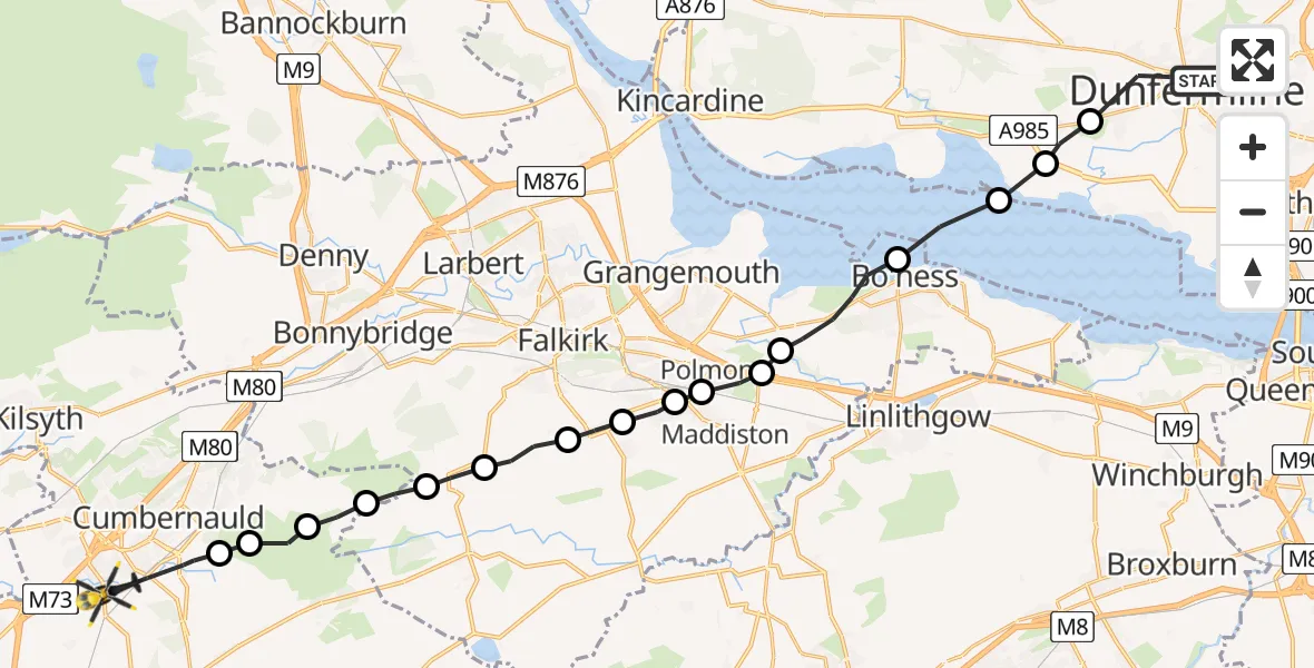 Flight route Police Helicopter Wellwood - Cumbernauld, 28 May 2026, 00:32