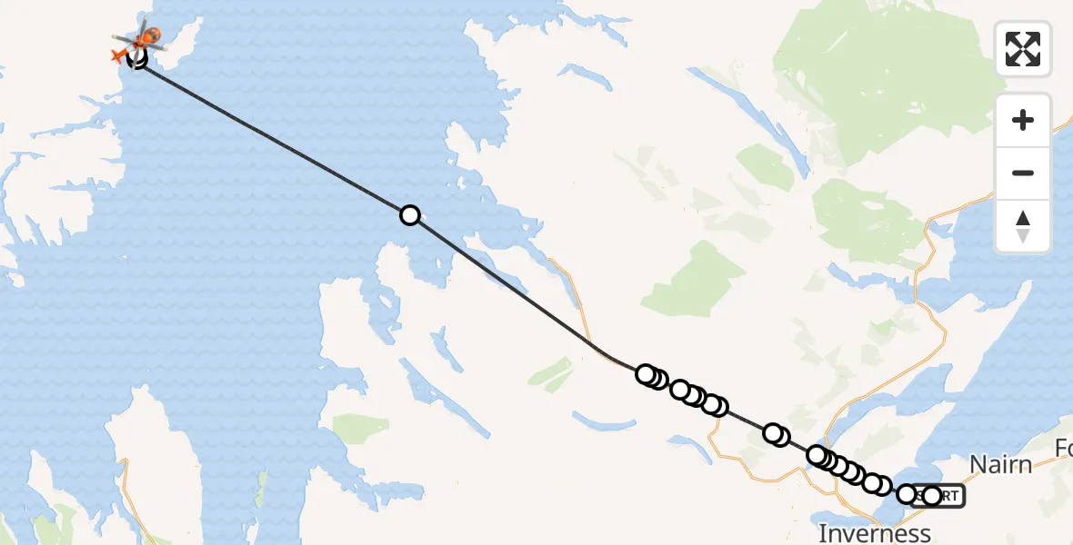 Flight route Coastguard Helicopter Inverness Airport - Stornoway Airport, 28 May 2026, 02:06