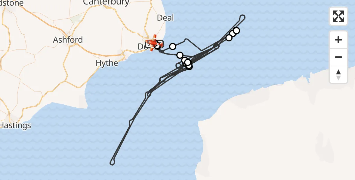 Flight route Coastguard Drone Langdon Battery Heliport - Swingate Airfield, 28 May 2026, 02:43