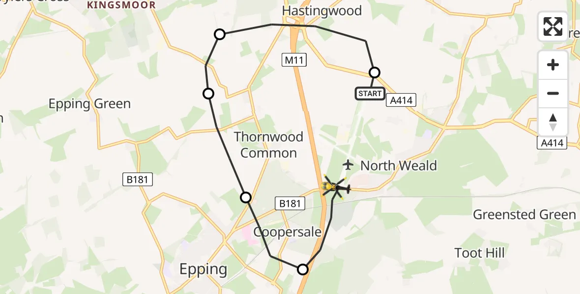 Flight route Police Helicopter North Weald Airfield - Coopersale, 28 May 2026, 03:21