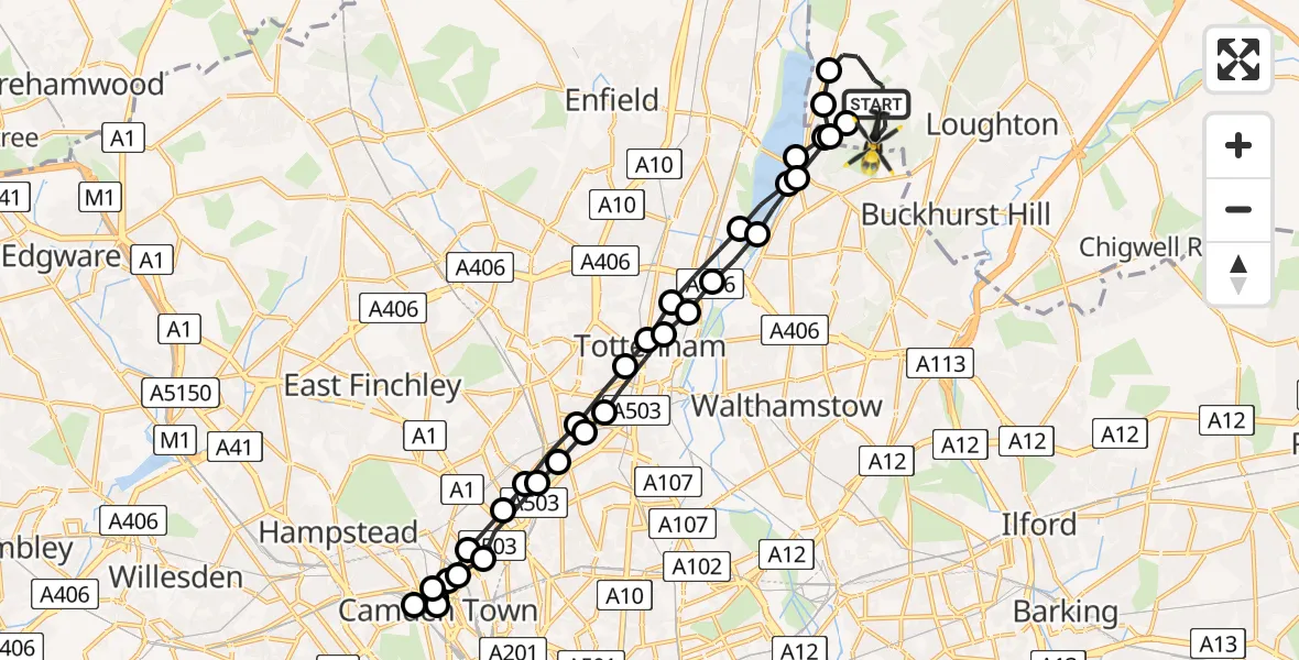 Flight route Police Helicopter Metropolitan Police Air Support Unit Lippitts Hill - Chingford, 28 May 2026, 03:50