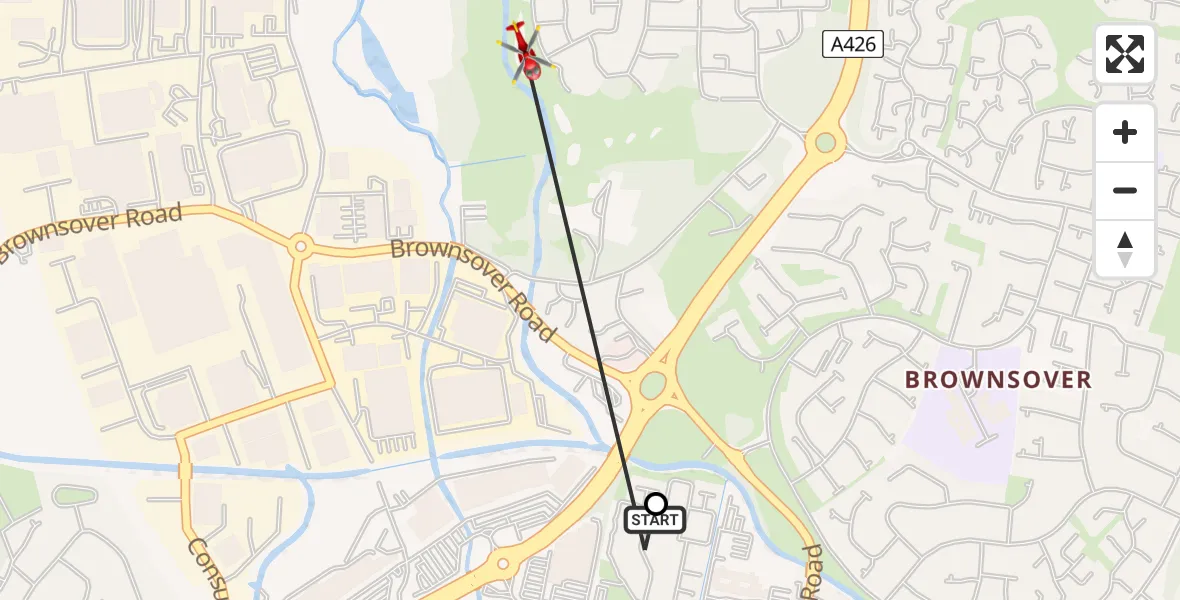 Flight route Air Ambulance Helicopter Rugby - Rugby, 28 May 2026, 07:38