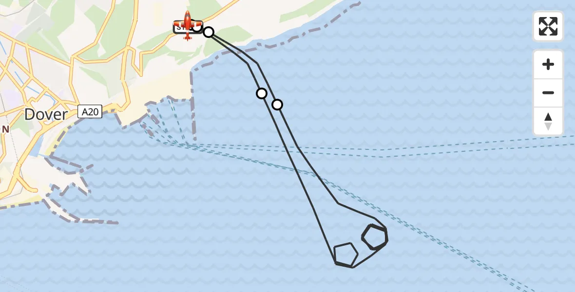 Flight route Coastguard Drone Langdon Battery Heliport - Swingate Airfield, 28 May 2026, 07:44