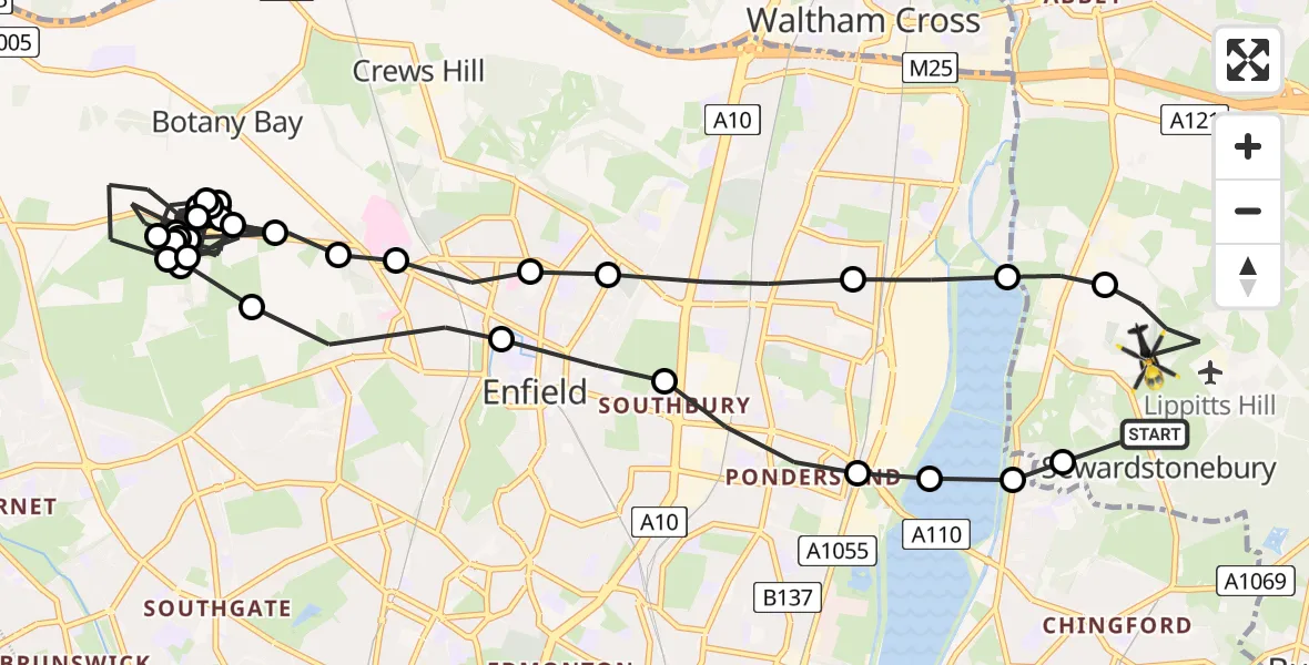 Flight route Police Helicopter Sewardstonebury - Sewardstonebury, 28 May 2026, 07:46