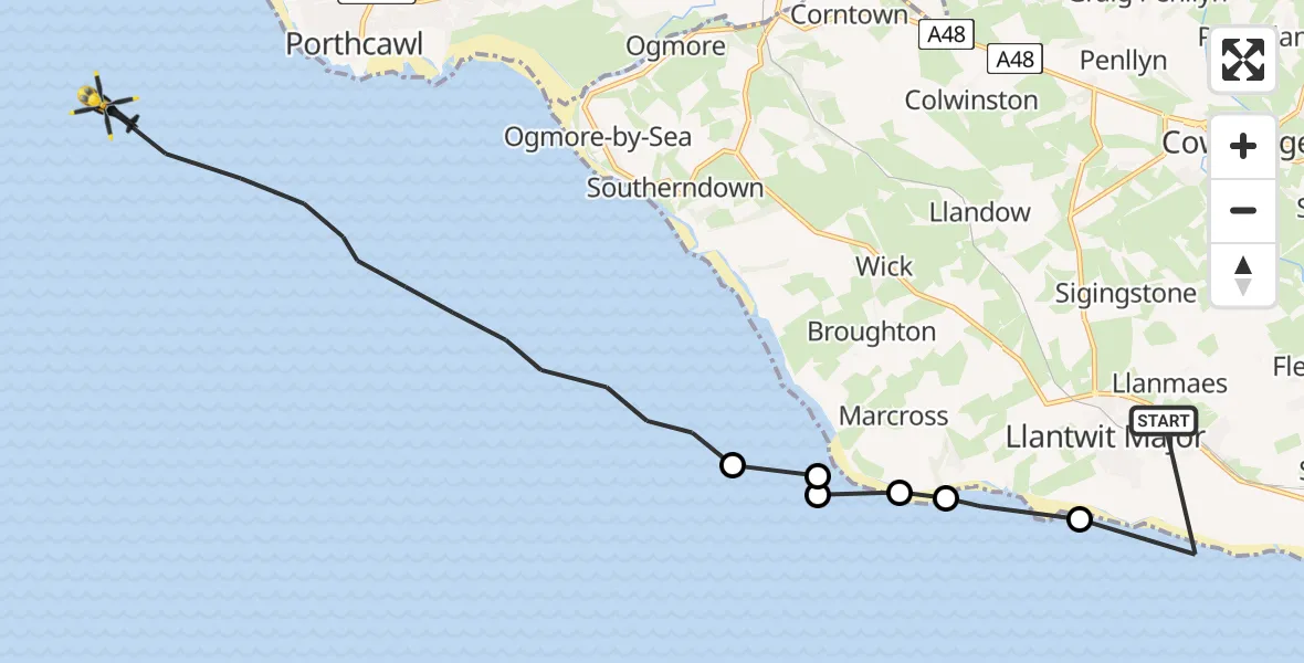 Flight route Police Helicopter Boverton - Bristol Channel, 28 May 2026, 08:03