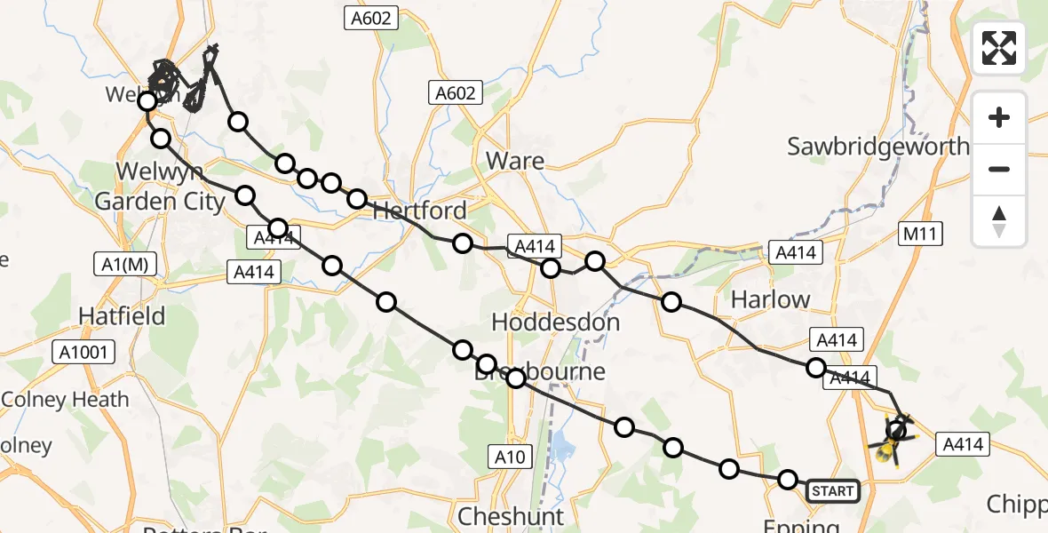 Flight route Police Helicopter North Weald Bassett - North Weald Airfield, 28 May 2026, 08:23