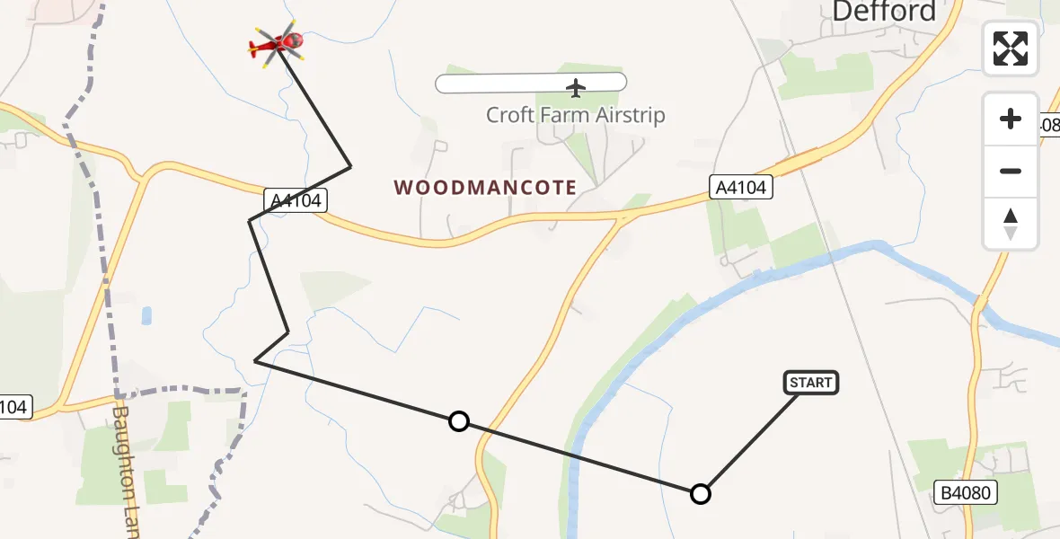 Flight route Air Ambulance Helicopter Eckington - Wychavon, 28 May 2026, 09:04