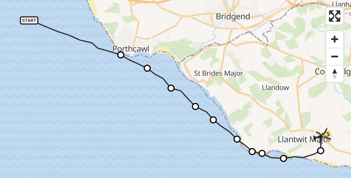 Flight route Police Helicopter Bristol Channel - Boverton, 28 May 2026, 09:19