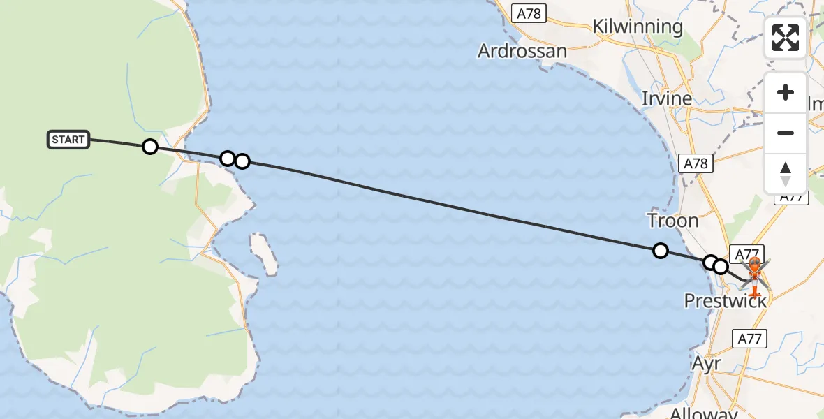 Flight route Coastguard Helicopter North Ayrshire - Glasgow Prestwick Airport, 28 May 2026, 09:31