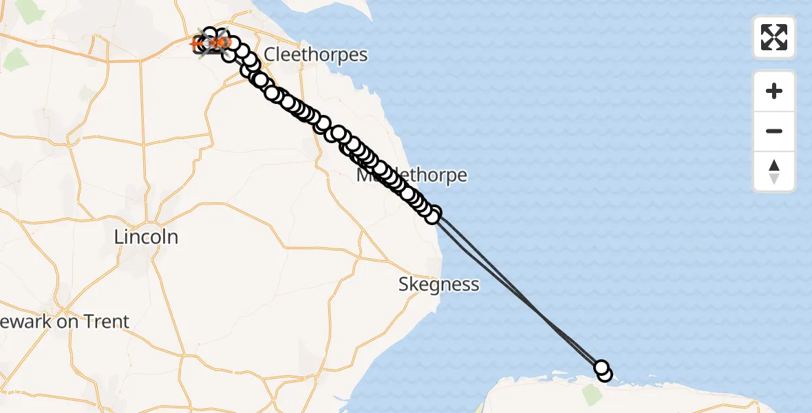 Flight route Coastguard Helicopter Humberside Airport - Humberside Airport, 28 May 2026, 10:15