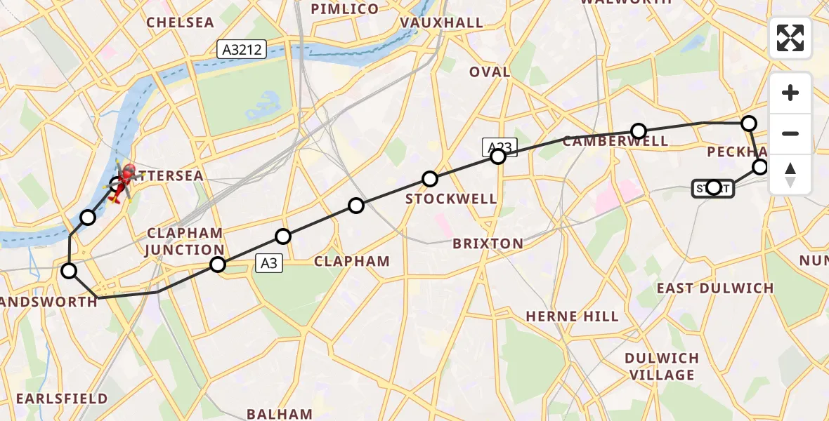 Flight route Air Ambulance Helicopter Peckham - London Heliport, 28 May 2026, 10:30