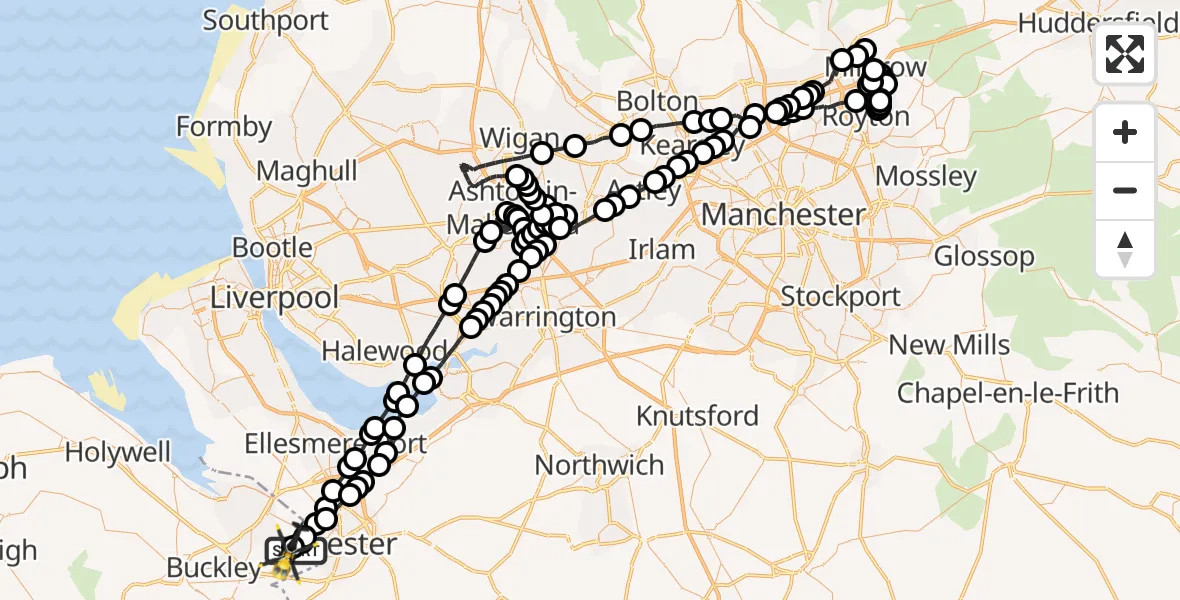 Flight route Police Helicopter Hawarden Airport - Hawarden Airport, 28 May 2026, 10:31